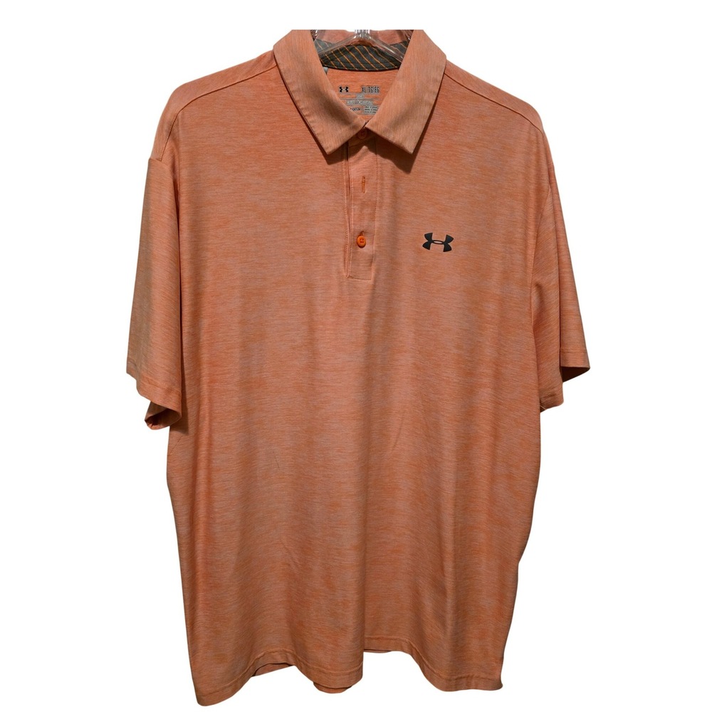 Under Armour Shirt Mens XL Orange HeatGear Loose Fit Heathered Short Sleeve Polo